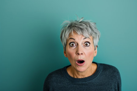 an older woman with a surprised look on her faceの素材