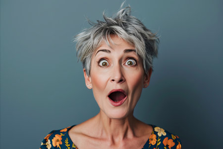 an older woman with a surprised look on her faceの素材