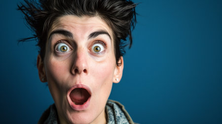 an image of a woman with her mouth wide openの素材