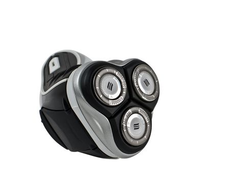 wireless electric shaver front view on white backgroundの写真素材