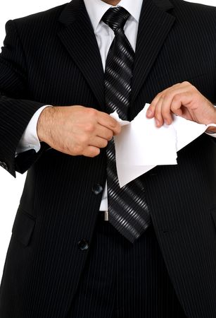 businessman in black suite and white shirt tear paperの写真素材
