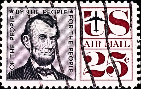 USA - CIRCA 1970's: postage stamp with USA president Abraham Lincoln, circa 1970'sのeditorial素材