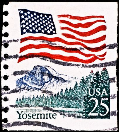 USA - CIRCA 1985: postage stamp with Yosemite National Park, circa 1985の写真素材