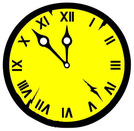 old yellow clock with cracks isolated on whiteのイラスト素材