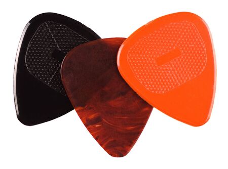 guitar plectrum set isolated on white backgroundの写真素材