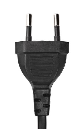 black electric plug isolated on white backgroundの写真素材