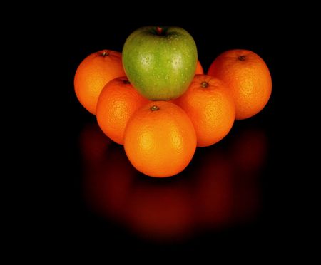 fruits like billiard balls on black backgroundの写真素材