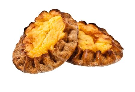 karelian pies with potatoes isolated on white backgroundの写真素材