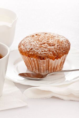 cake on white dish, front viewの写真素材