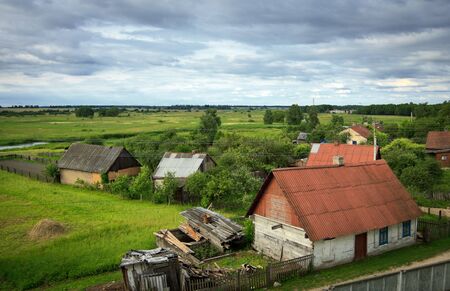 belarusian village at summer, high angle viewの写真素材