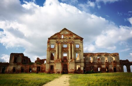 ruins of old palace under cloudy skyの写真素材
