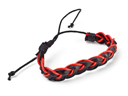 leather arm bracelet isolated on whiteの写真素材