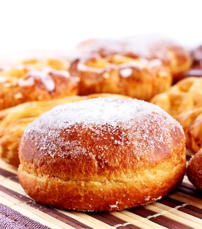 many different sweet baking on bamboo napkinの写真素材