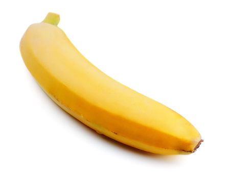 single yellow banana isolated on white backgroundの写真素材