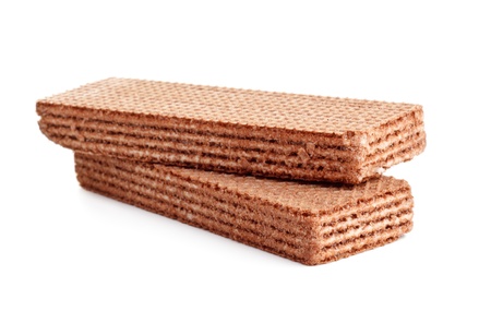 two chocolate waffles isolated on white backgroundの写真素材