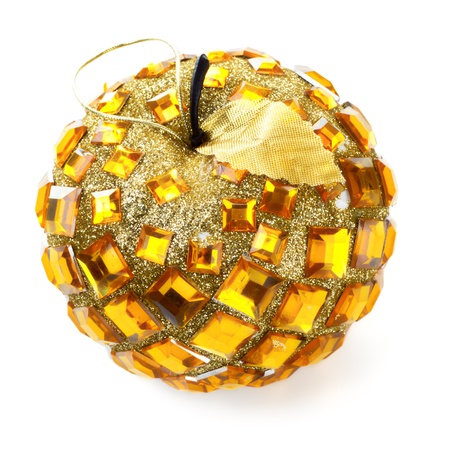 christmas ball in apple shape, isolated on whiteの写真素材