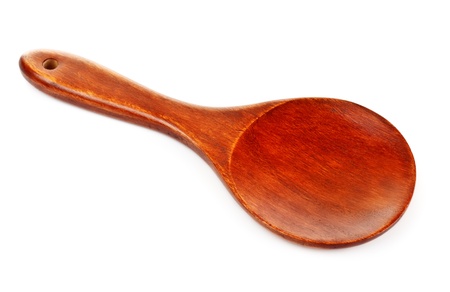 brown wooden kitchen spatula isolated on whiteの写真素材