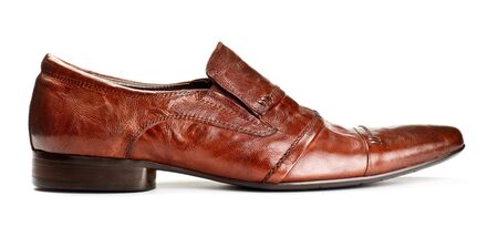 single brown shoe isolated on white backgroundの写真素材
