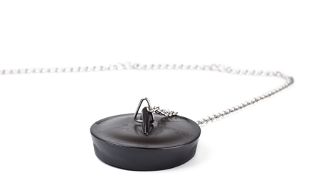 rubber plug for bath with chain isolated on whiteの写真素材