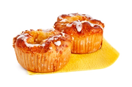 two apple cakes on paper napkin isolated on whiteの写真素材