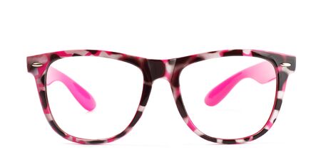 funny pink eyeglasses isolated on white backgroundの写真素材