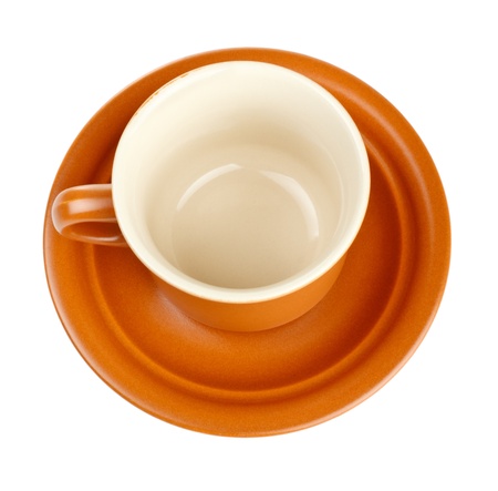 coffee cup and saucer isolated on whiteの写真素材