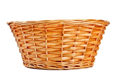 empty wooden basket isolated on white backgroundの写真素材