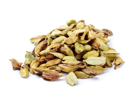 green cardamom bolls isolated on white backgroundの写真素材