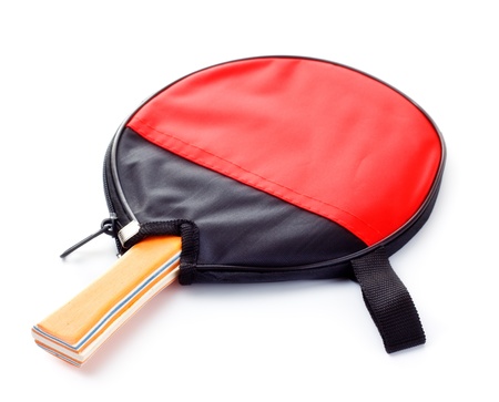 table tennis racket in cover isolated on whiteの写真素材