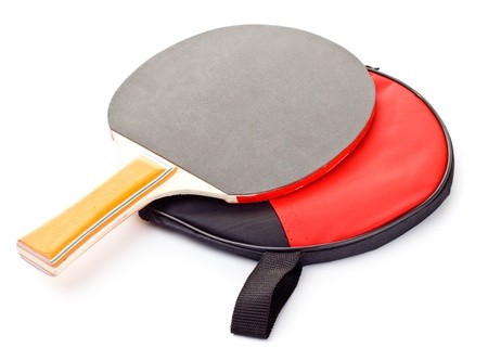 table tennis racket on cover isolated on whiteの写真素材