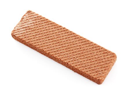 single chocolate waffle isolated on white backgroundの写真素材