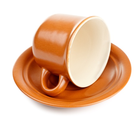 coffee cup and saucer isolated on whiteの写真素材