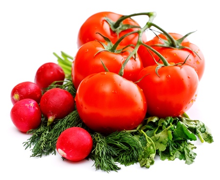 fresh vegetables for salad, isolated on whiteの写真素材