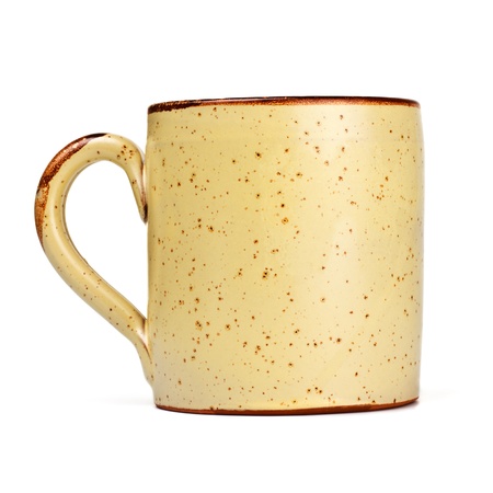 beige coffee mug isolated on white backgroundの写真素材