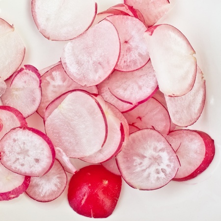 fresh radishes slices close up, healthy eatingの写真素材