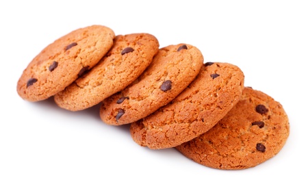 chocolate chip cookies isolated on white backgroundの写真素材
