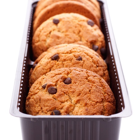 chocolate chip cookies isolated on white backgroundの写真素材