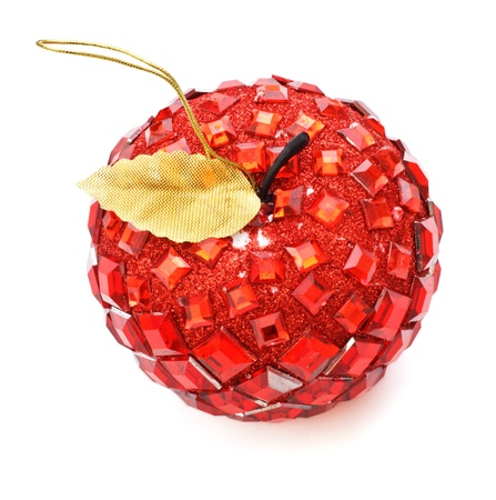 christmas ball in apple shape, isolated on whiteの写真素材