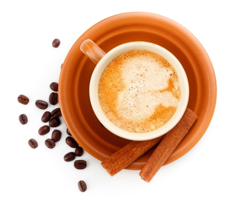 fresh coffee cup isolated on white backgroundの写真素材