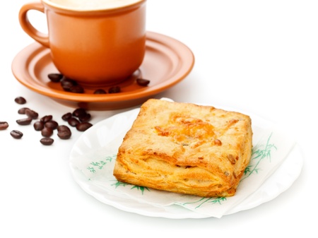 coffee cup and pie on white backgroundの写真素材