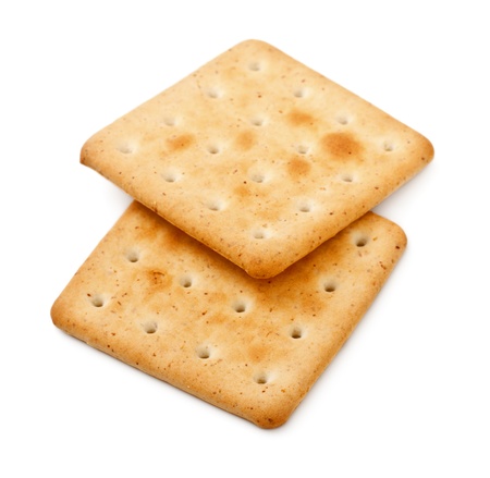 two salty crackers isolated on white backgroundの写真素材
