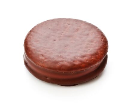 fresh chocolate biscuits isolated on white backgroundの写真素材