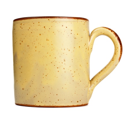 beige coffee mug isolated on white backgroundの写真素材