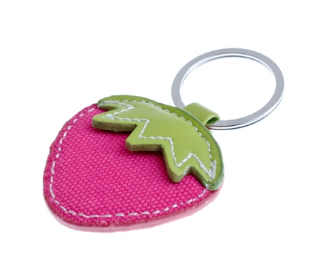 childish strawberry keychain isolated on white backgroundの写真素材