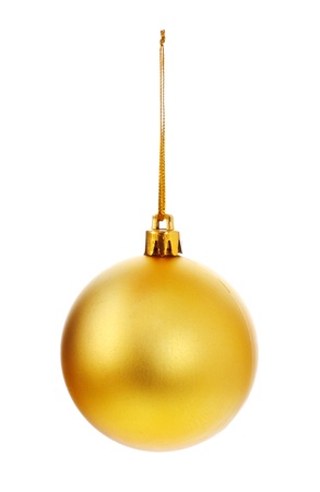 yellow christmas ball isolated on white backgroundの写真素材