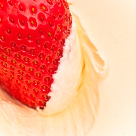 fresh strawberry in sour cream, close upの写真素材