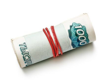 pipe of banknotes of Russia isolated on whiteの写真素材