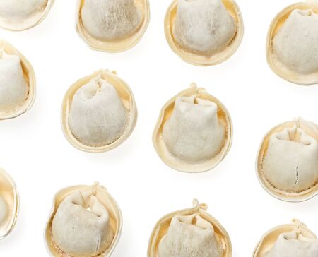 raw meat dumplings isolated on white backgroundの写真素材