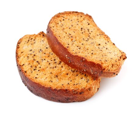 two rusks with poppy isolated on white backgroundの写真素材