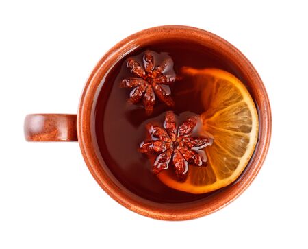 cup of tea with cinnamon sticks and star aniseの写真素材